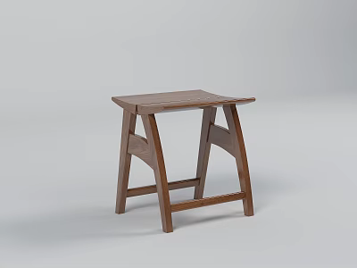 Simple Wooden Stool With Square Seat And Sturdy Supportive Legs Design 3d model