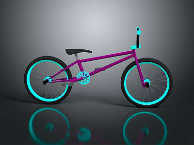 Modern Purple BMX Bicycle With Blue Glowing Wheels And Reflective Surface 3d model