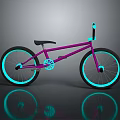 Modern Purple BMX Bicycle With Blue Glowing Wheels And Reflective Surface