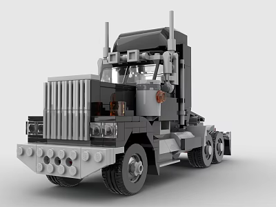 Detailed Building Blocks Semi Truck Model with Black Gray Cab and Wheels 3d model