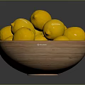 Vibrant Yellow Lemons Filled in a Handmade Wooden Bowl on Dark Table