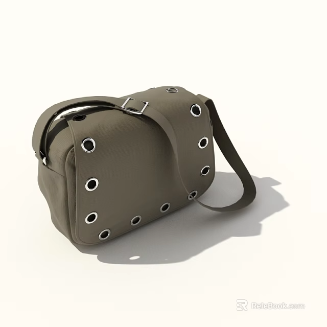 Gray Shoulder Bag With Metal Ring Decorations And Adjustable Strap Design 3d model 