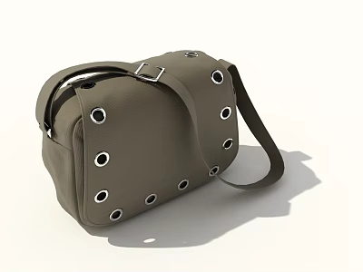 Gray Shoulder Bag With Metal Ring Decorations And Adjustable Strap Design 3d model