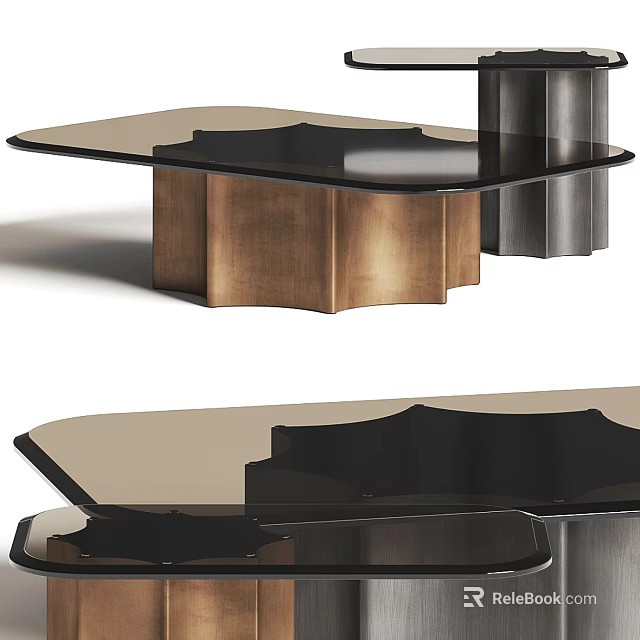 Modern Coffee Table With Glass Top And Unique Brass Metal Base Design Style 3d model 