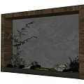 Wooden Framed Feature Wall with Rock Texture Green Plants Spherical Light and Pebbles