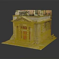 Architectural Model Of Small Building With Red Door Stone Steps And Decorative Items On Roof