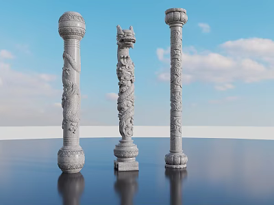 Garden Ornaments Stone Carved Pillars With Intricate Dragon Designs For Outdoor Decor 3d model