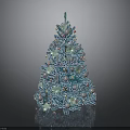 Blue Christmas Tree Decorated With Floral Ornaments And Pearl Beads