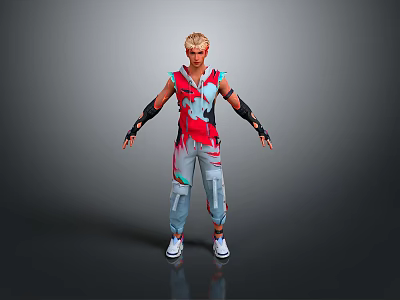 Man in Red Vest Gray Pants with Arm Guards Standing with Open Arms 3d model