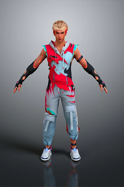 Man in Red Vest Gray Pants with Arm Guards Standing with Open Arms 3d model