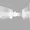 Modern Exhibition Hall Interior Design With Curved Walls Lighting And Display Stands