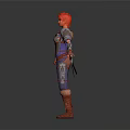 Game Movie Warrior Character Red Hair Purple Blue Outfit Silver Armor Dual Swords Brown Boots