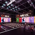 O Time Event Stage With Colorful Screens Lighting And Audience Seats