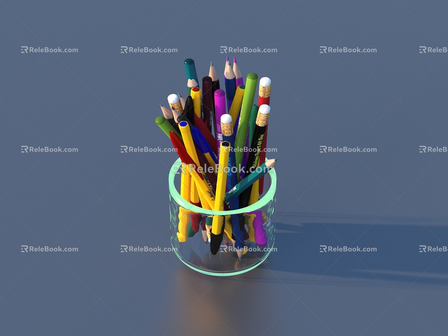 Pen Brush Colored Pen Stationery 3d model