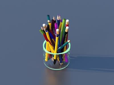 Pen Brush Colored Pen Stationery 3d model