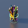 Pen Brush Colored Pen Stationery 3d model