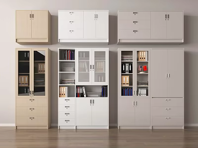 Various Modern Bookcases In Beige White Gray With Glass Doors Drawers And Shelves 3d model