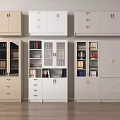 Various Modern Bookcases In Beige White Gray With Glass Doors Drawers And Shelves