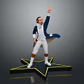 Dynamic Game Movie Character In Blue Coat White Pants Standing On Star Base Pointing Up
