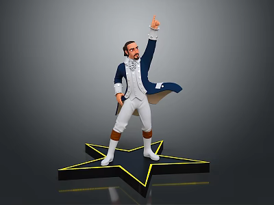 Dynamic Game Movie Character In Blue Coat White Pants Standing On Star Base Pointing Up 3d model