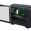Black Computer Case With Open Side Panel Showing Green Fans And Graphics Card 3d model