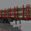 Public Facility Log Transportation Trailer With Red Railings And Loaded Logs