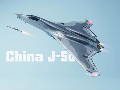 China J-50 Fighter Jet Flying With Missile Launch And Smoke Trail 3d model