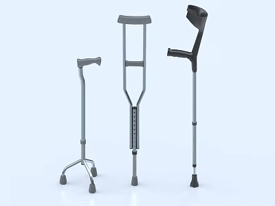 Various Medical Walking Aids Quad Cane Axillary and Forearm Crutches Support 3d model