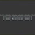 Long Rectangular Industrial Equipment With Multiple Black And Blue Units On Reflective Surface