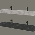 Modern White And Gray Marble Double Basin Washbasins With Black Faucets On Shelves