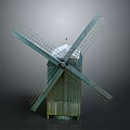 Traditional Wooden Windmill Structure With Large Blades Pitched Roof And Rustic Design