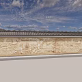 Traditional Scenic Wall with Dragon Decoration Wavy Top and Relief Carvings Under Blue Sky