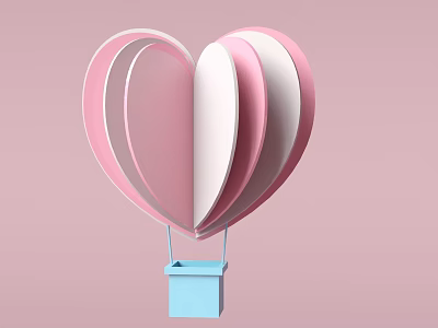 Commercial Equipment Featuring Heart Shaped Hot Air Balloon Pink White Design And Blue Storage Box 3d model