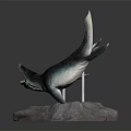 Realistic Ichthyosaur Prehistoric Marine Reptile Model With Open Mouth On Rock Base