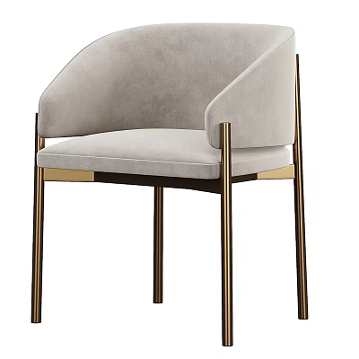 Elegant Light Gray Velvet Accent Chair With Gold Metal Legs And Curved Backrest 3d model