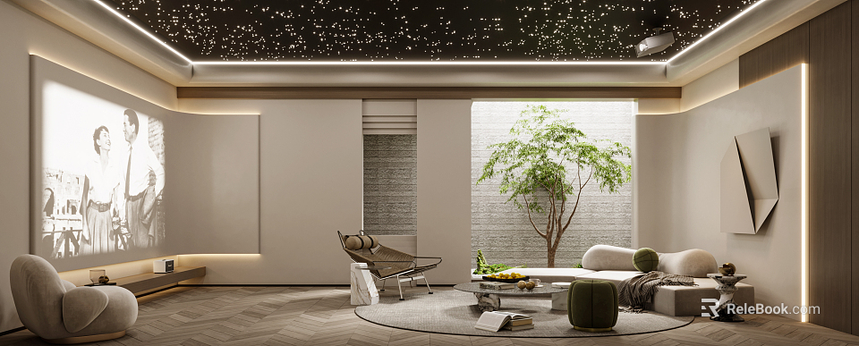 Modern Home Theater Interior Design With Starry Ceiling And Comfortable Seating 3d model 