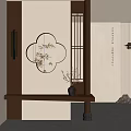 Chinese Traditional Interior With Plum Blossom Mirror Bamboo Reflection And Wooden Partition