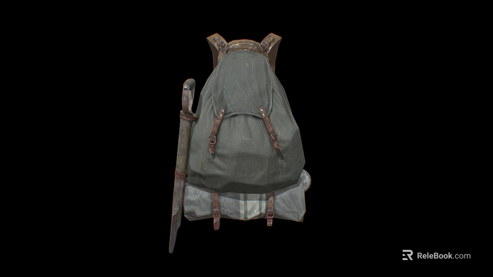 Gray Canvas Backpack With Leather Straps And Vintage Design For Outdoor Use 3d model 
