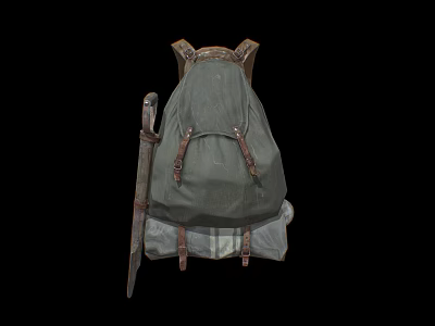 Gray Canvas Backpack With Leather Straps And Vintage Design For Outdoor Use 3d model