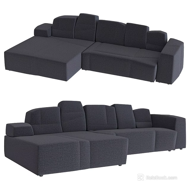 Comfortable Gray Fabric Sectional Sofa With L Shaped Design And Multiple Seats 3d model