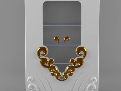 Elegant White Decorative Cabinet With Gold Ornate Carvings And Symmetrical Design 3d model
