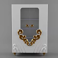 Elegant White Decorative Cabinet With Gold Ornate Carvings And Symmetrical Design