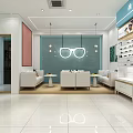 Modern Optical Store Interior Design With Eyeglasses Display Counters And Sofa Area 3d model