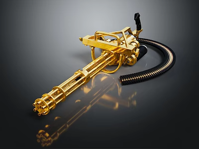 Golden Weapon Design With Metallic Finish And Black Hose Attachment Detail 3d model