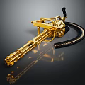Golden Weapon Design With Metallic Finish And Black Hose Attachment Detail