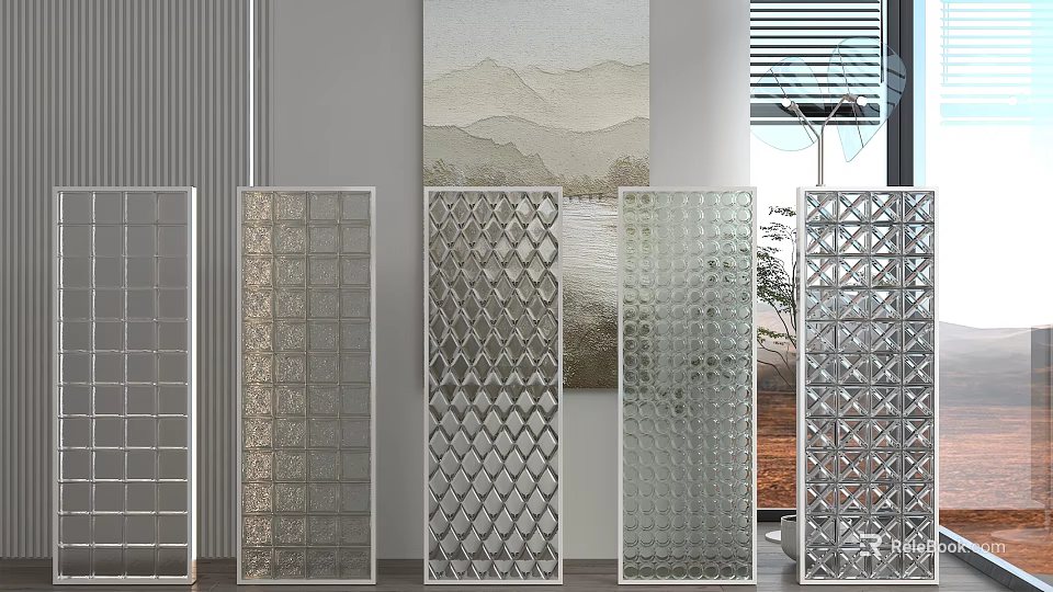 Modern Decorative Glass Partitions With Square Grid And Diamond Patterns For Interior Design 3d model