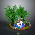 Commercial Decorative Equipment With Green Trees Blue Pond Illuminated Objects And Colorful Flowers