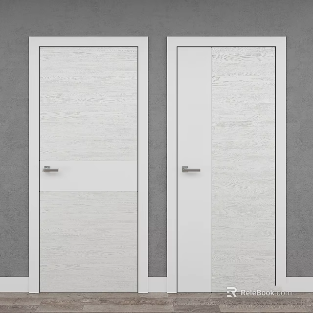 Modern White Wooden Interior Doors With Metal Handles And Panel Design 3d model 