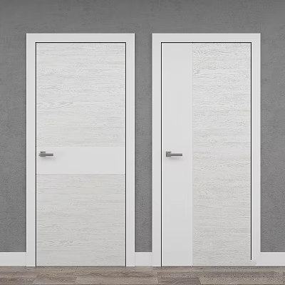 Modern White Wooden Interior Doors With Metal Handles And Panel Design 3d model