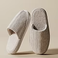 Cozy Beige Striped Slippers For Home Use With Soft Inner Lining